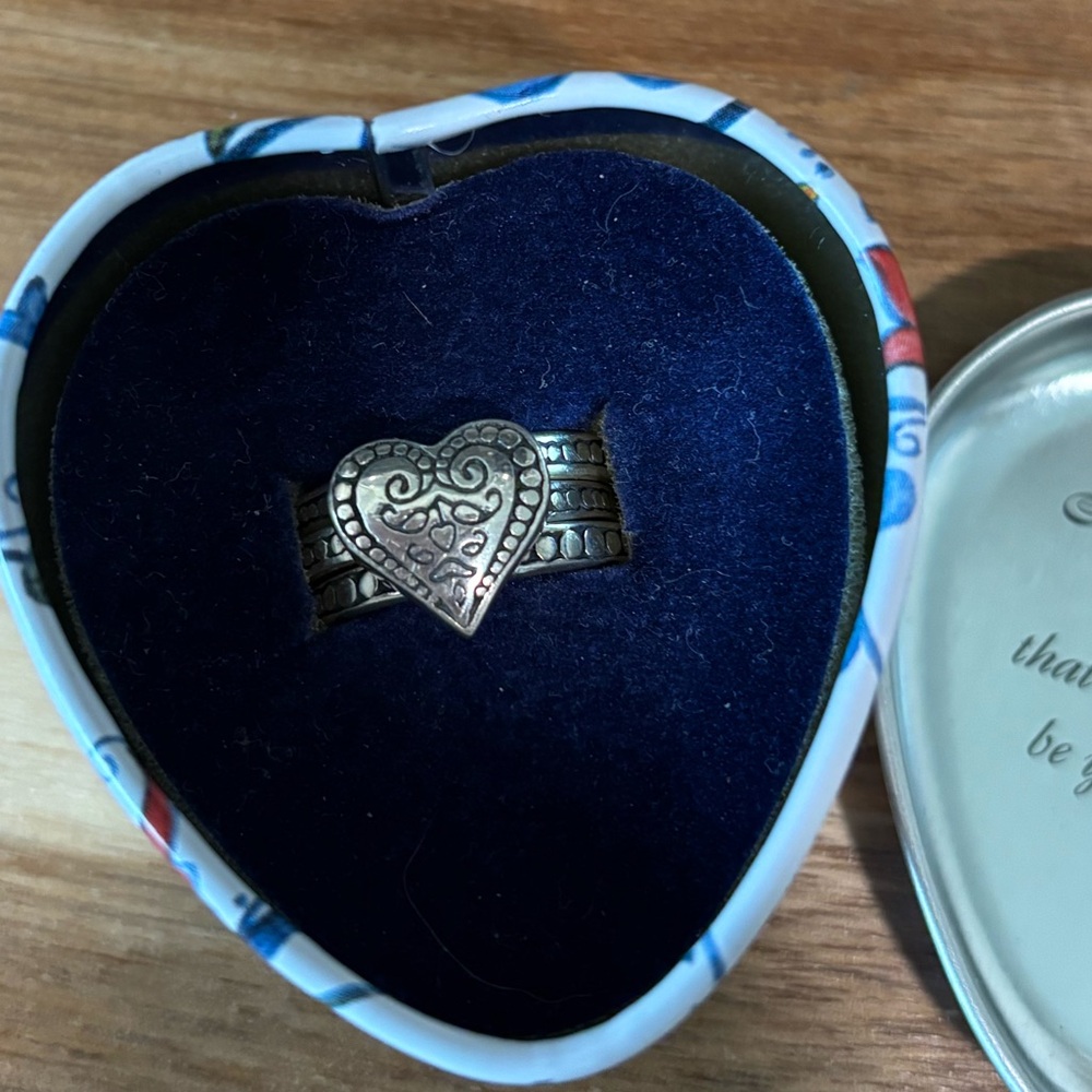 Brighton Sterling Silver 925 3 Three Rings Heart Friendship in Heart Tin